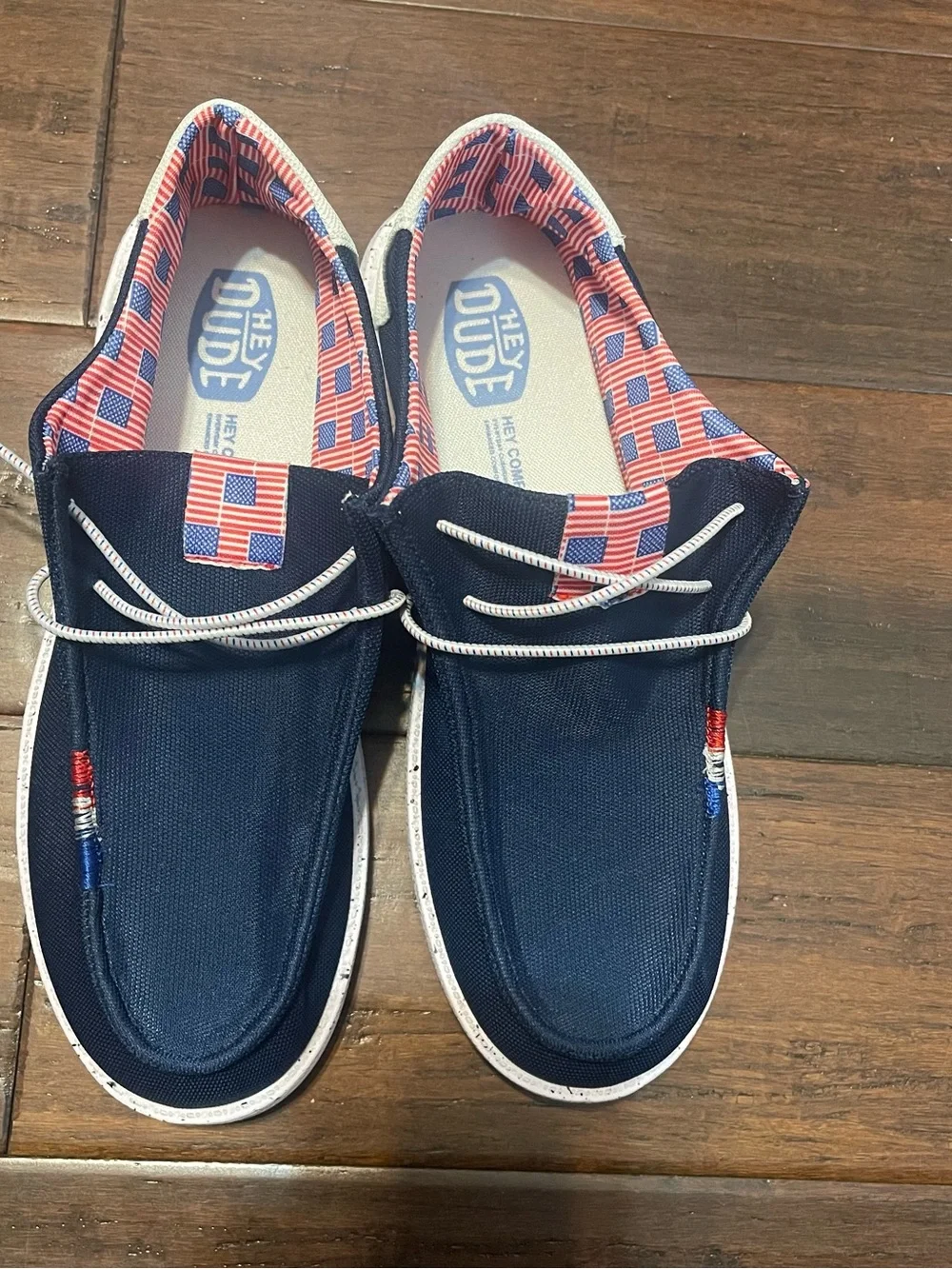 Hey Dude Wally Men’s Slip-On Lightweight Canvas USA Flag Navy/White/Red 10.5